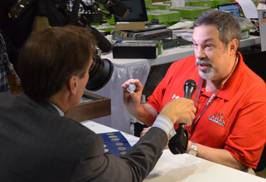 Fox Business Network correspondent Jeff Flock interviewed Mike Fuljenz about rare coins and precious metals at the 2014 World's Fair of Money. (Photo by Donn Pearlman.) Jeff_Flock_and_Mike_Fuljenz_2014.jpg